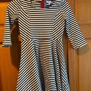 Black and white strip dress with red zipper down back